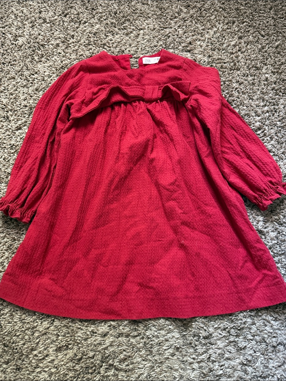 Zara Girls Red Long-Sleeve Ruffle Dress